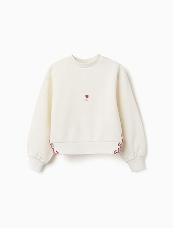 Sweat en coton peigné avec fleur brodée