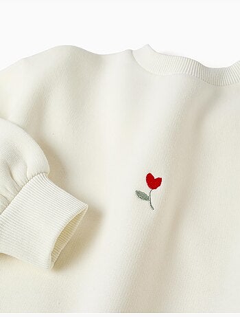 Sweat en coton peigné avec fleur brodée