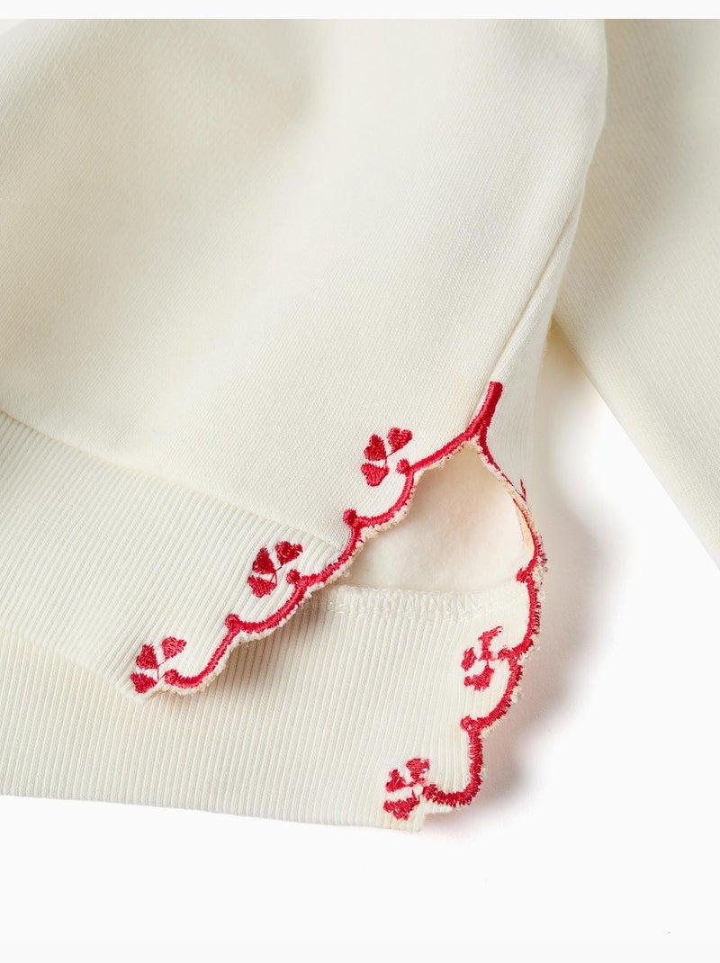 Sweat en coton peigné avec fleur brodée Blanc - Kiabi