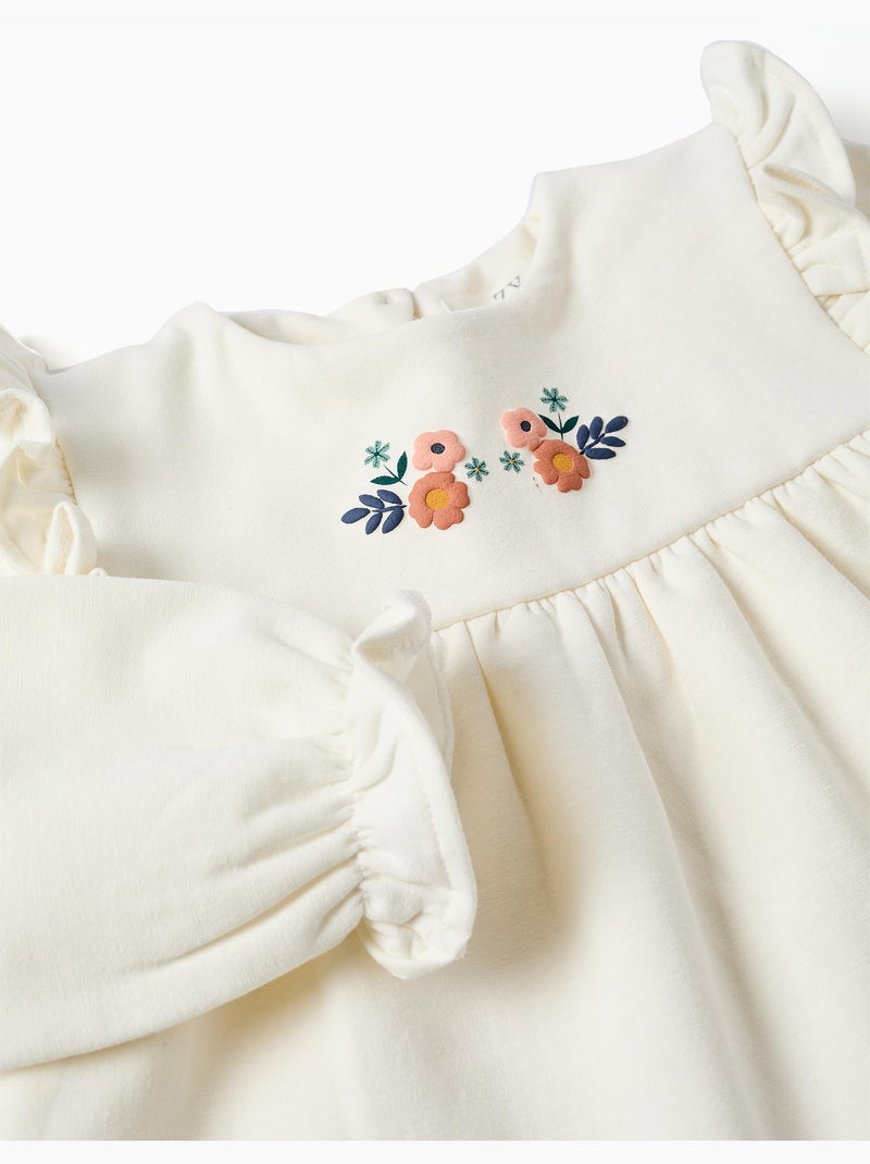Sweat en coton peigné avec fleurs en relief Blanc - Kiabi