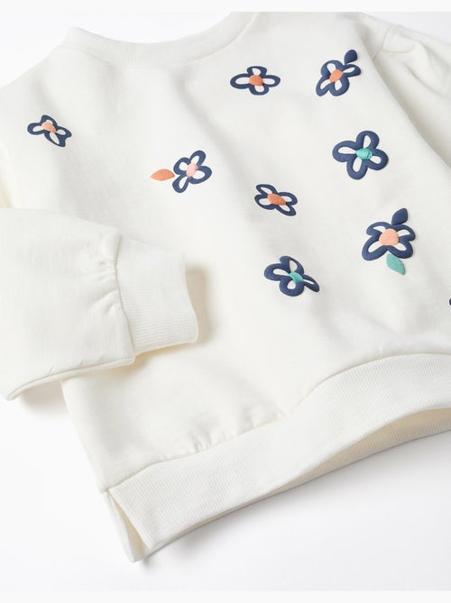 Sweat en coton peigné avec fleurs en relief - Kiabi