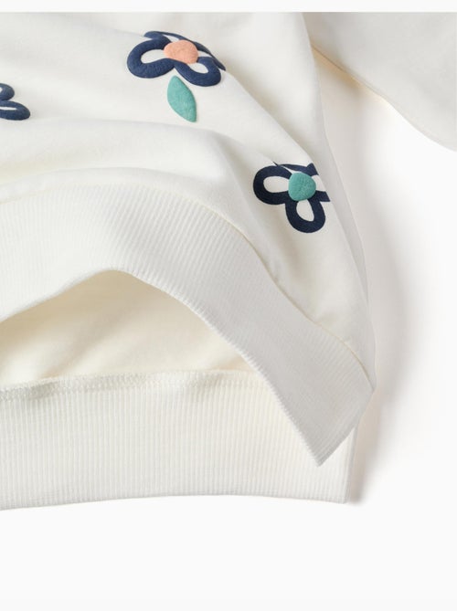 Sweat en coton peigné avec fleurs en relief - Kiabi