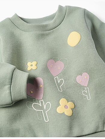 Sweat en coton peigné avec fleurs et cœurs