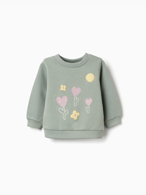 Sweat en coton peigné avec fleurs et cœurs - Kiabi