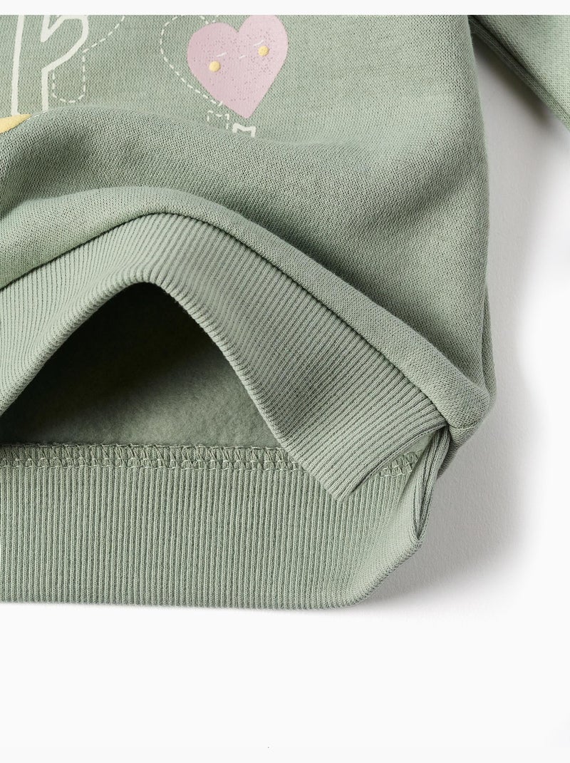 Sweat en coton peigné avec fleurs et cœurs Vert - Kiabi