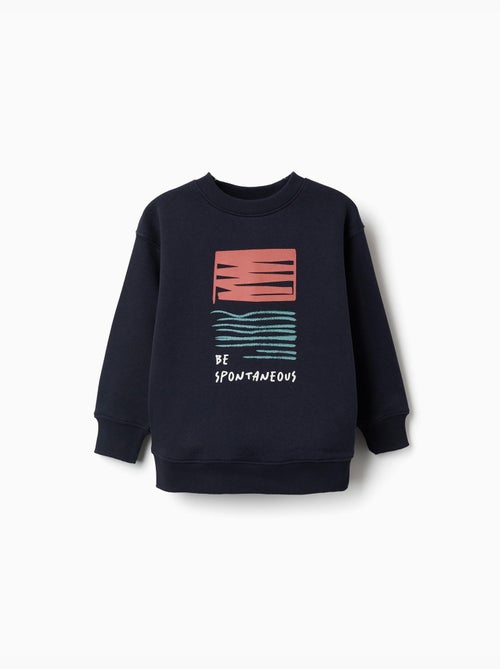 Sweat en coton peigné avec imprimé en relief - Kiabi