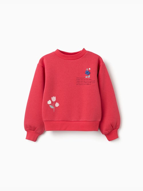 Sweat en coton peigné avec imprimé en relief de fleurs - Kiabi