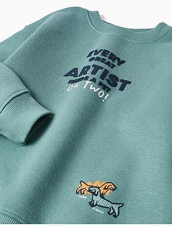 Sweat en coton peigné avec imprimé en relief