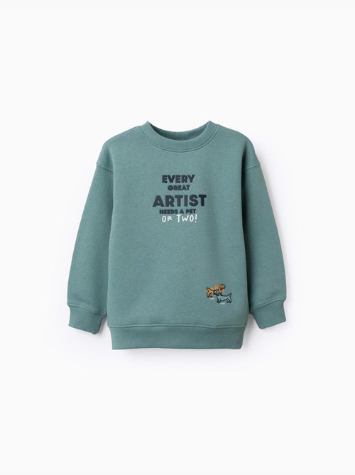 Sweat en coton peigné avec imprimé en relief - Kiabi