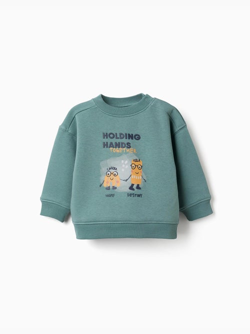 Sweat en coton peigné avec imprimé holding hands - Kiabi