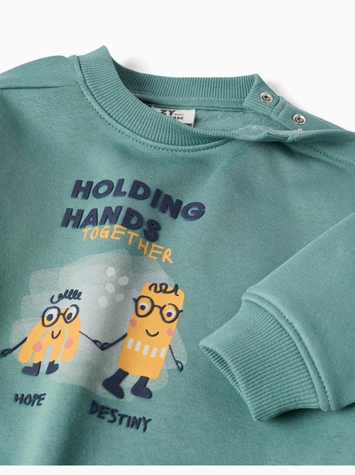 Sweat en coton peigné avec imprimé holding hands - Kiabi