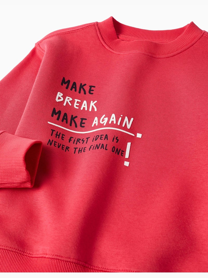 Sweat en coton peigné avec imprimé make again Rouge - Kiabi