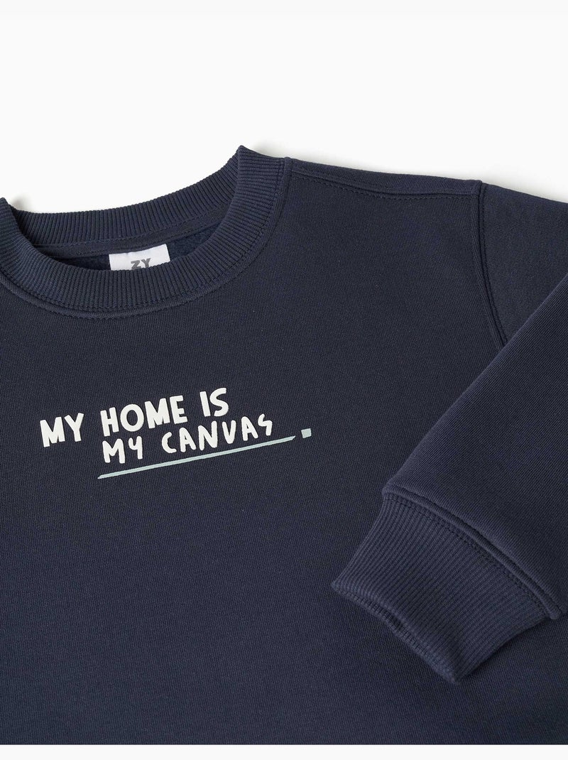 Sweat en coton peigné avec imprimé my home Bleu foncé - Kiabi