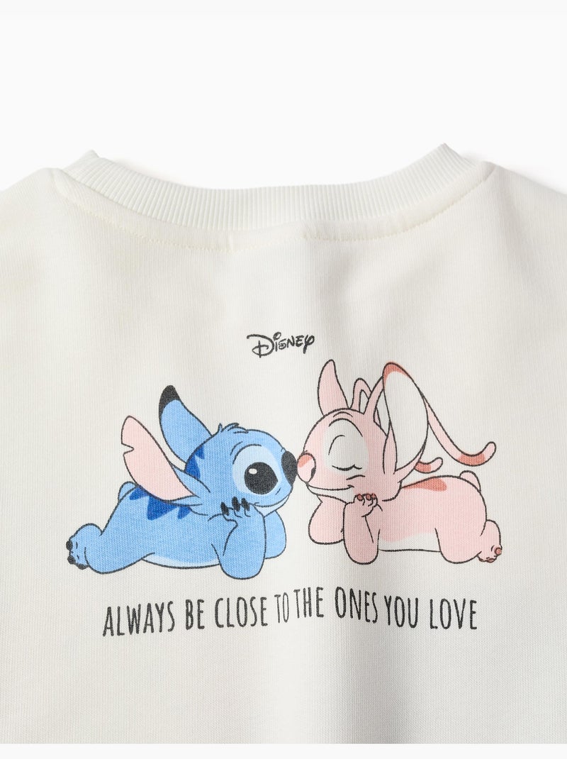 Sweat en coton peigné avec imprimé Stitch & Angel Blanc - Kiabi