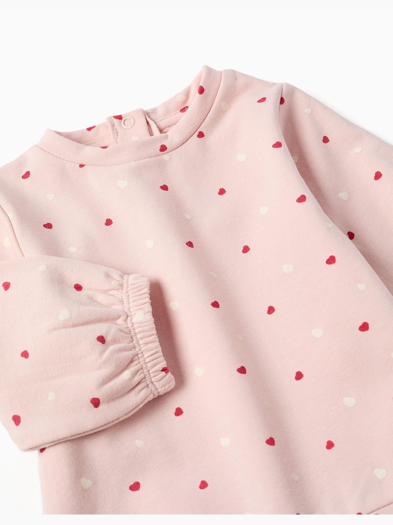 Sweat en coton peigné avec motif cœur Rose - Kiabi