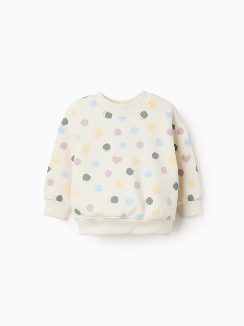 Sweat en coton peigné avec motif de cœurs et pois - Kiabi
