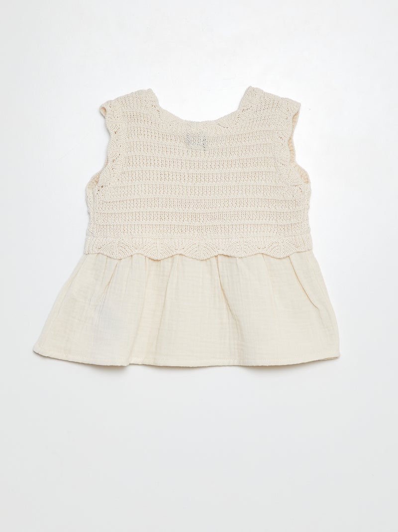 Sweat en crochet sans manches et base en voile de coton BEIGE - Kiabi