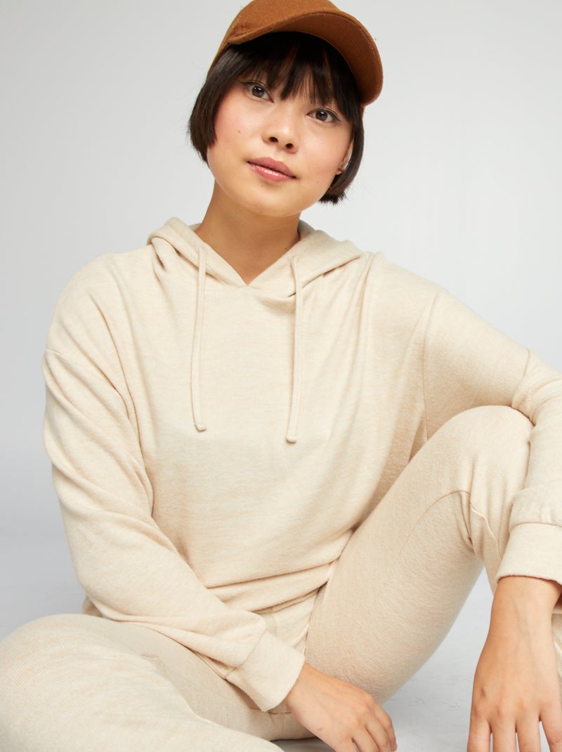 Sweat en maille doudou beige - Kiabi