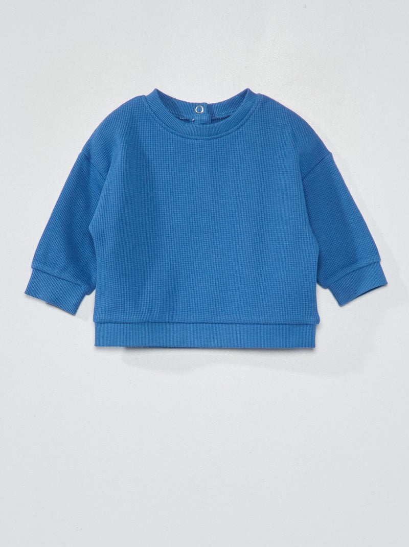 Sweat en maille gaufrée Bleu - Kiabi