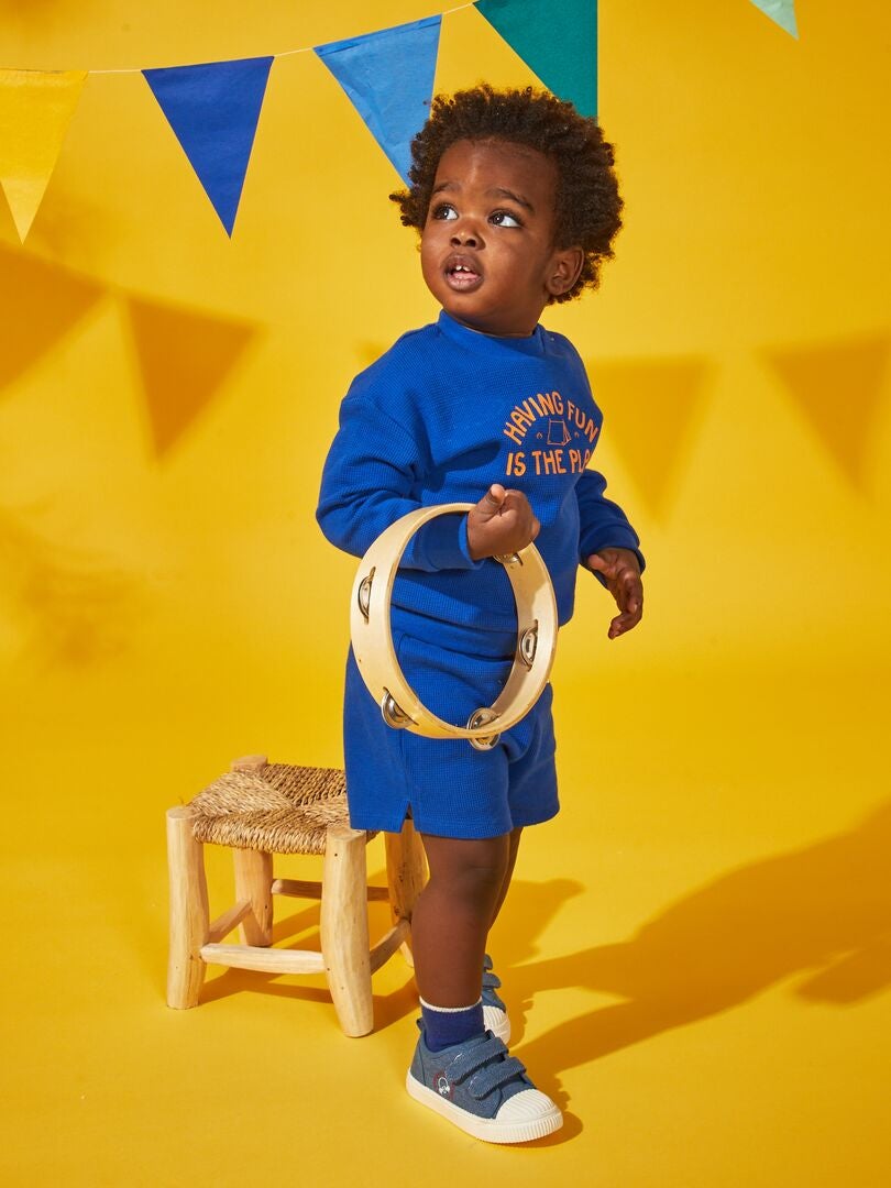 Sweat en maille gaufrée Bleu - Kiabi