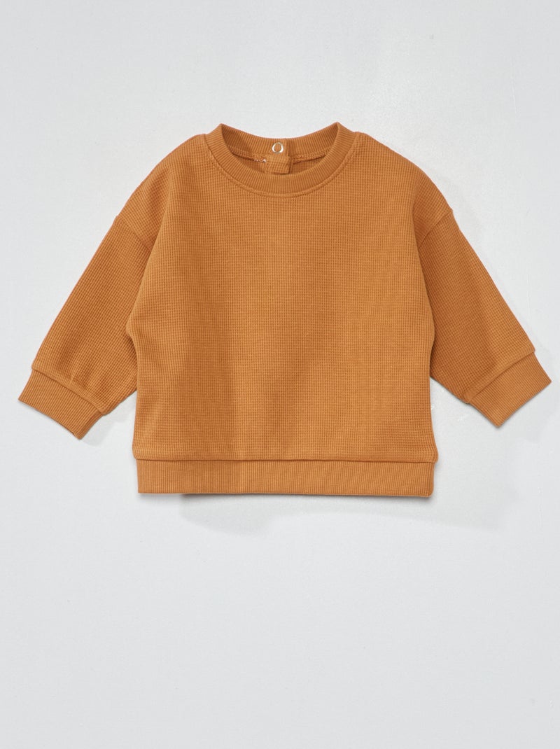 Sweat en maille gaufrée Marron - Kiabi
