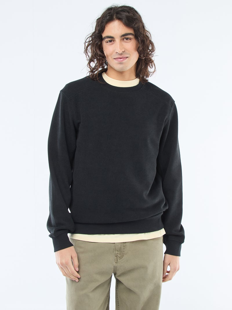 Sweat en maille nid d'abeilles Noir - Kiabi