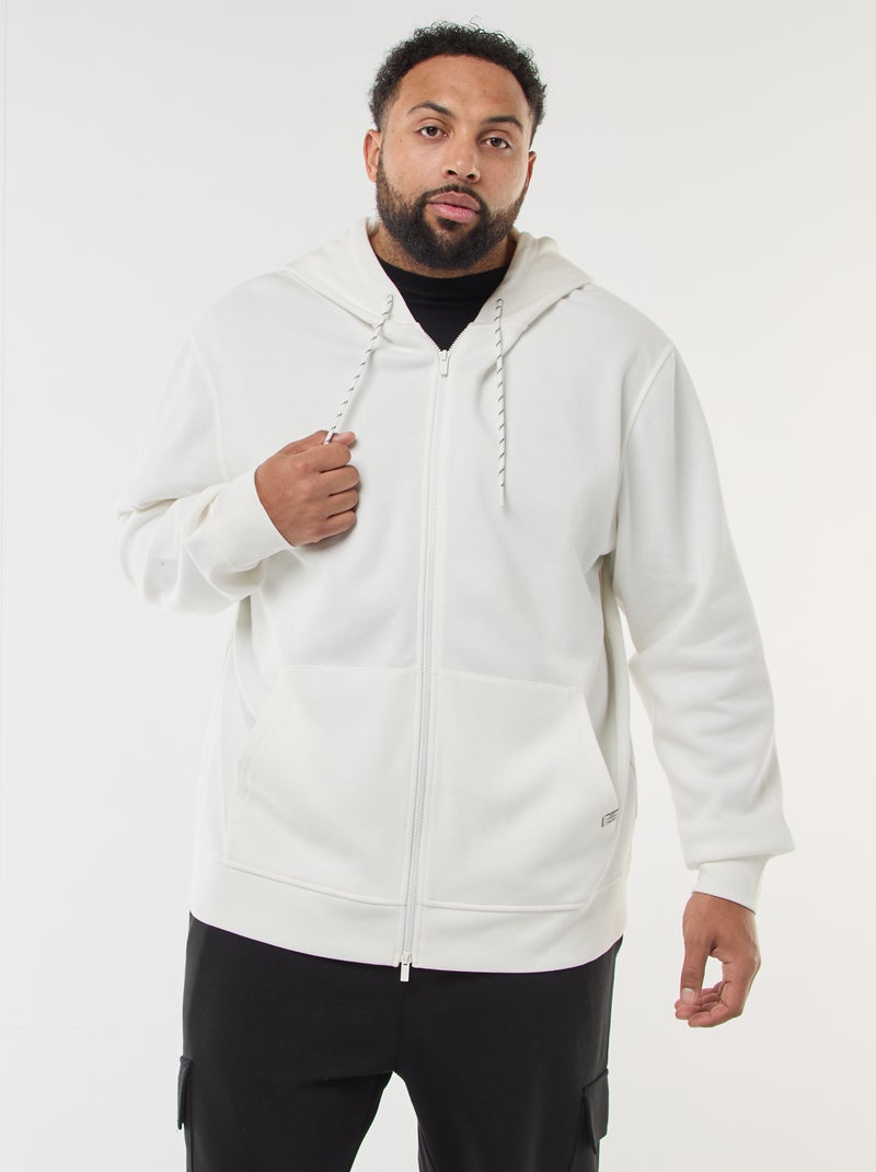 Sweat en maille piquée avec ouverture zippée et capuche Blanc - Kiabi