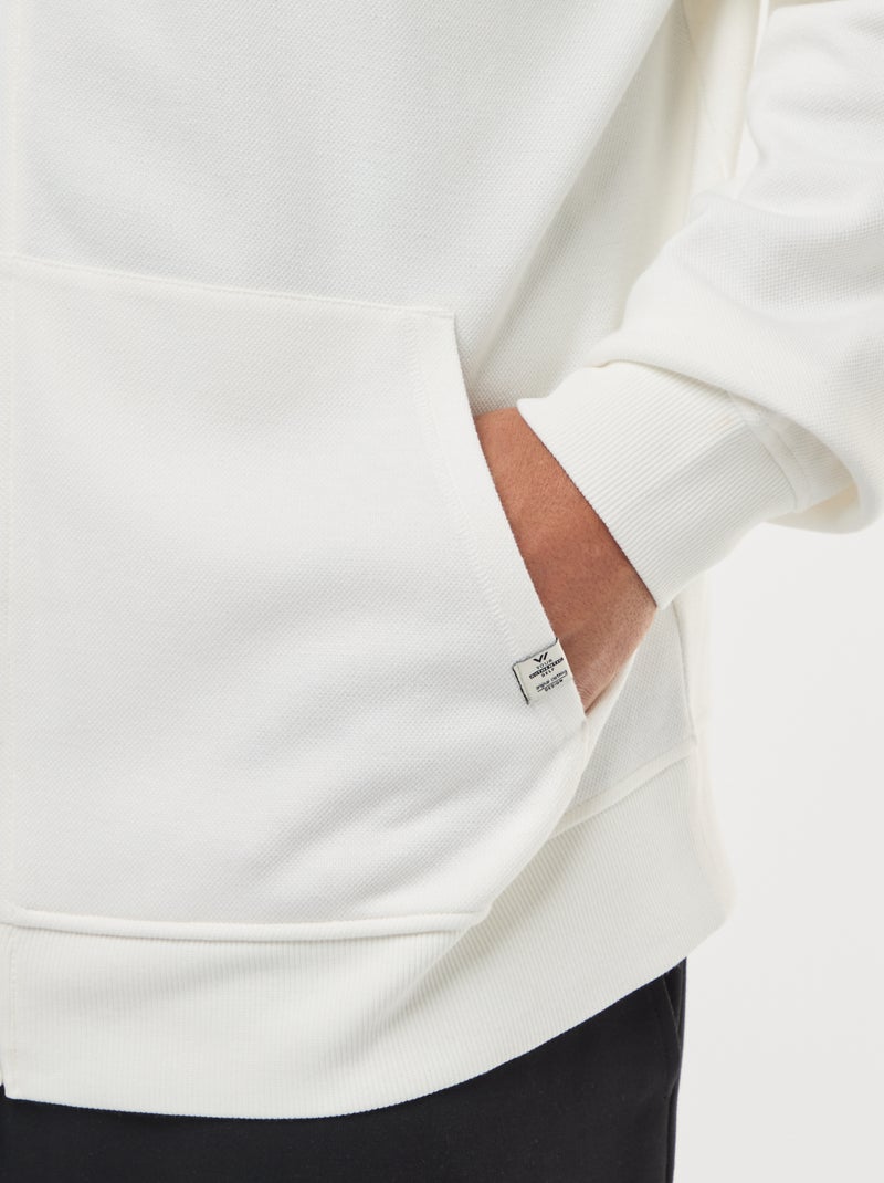 Sweat en maille piquée avec ouverture zippée et capuche Blanc - Kiabi