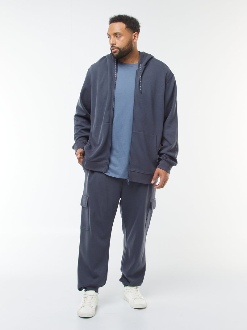 Sweat en maille piquée avec ouverture zippée et capuche Bleu - Kiabi