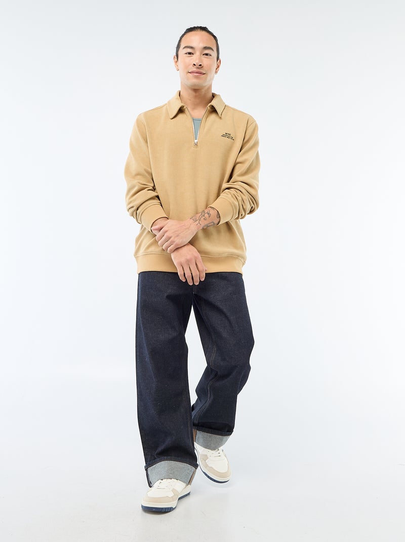 Sweat en matière gaufrée Beige - Kiabi