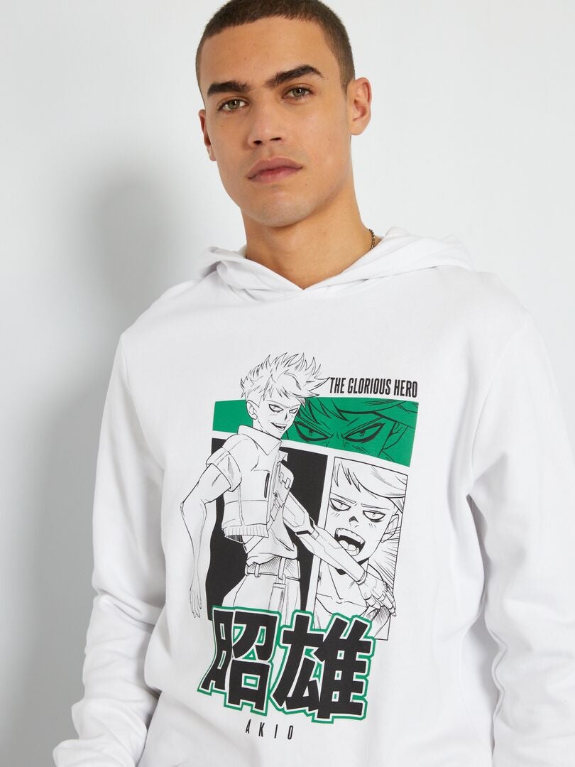 Sweat en molleton à capuche avec imprimé Blanc/vert 'manga' - Kiabi