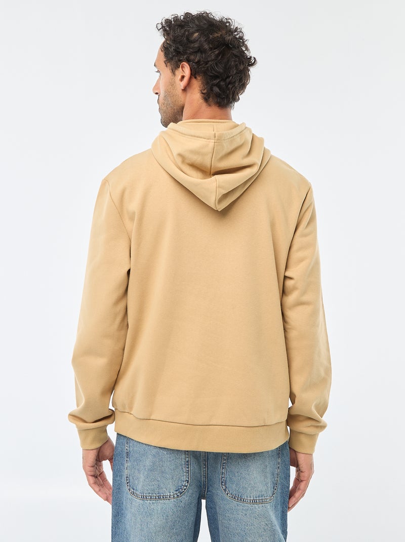 Sweat en molleton à capuche avec ouverture zippée au col Beige - Kiabi