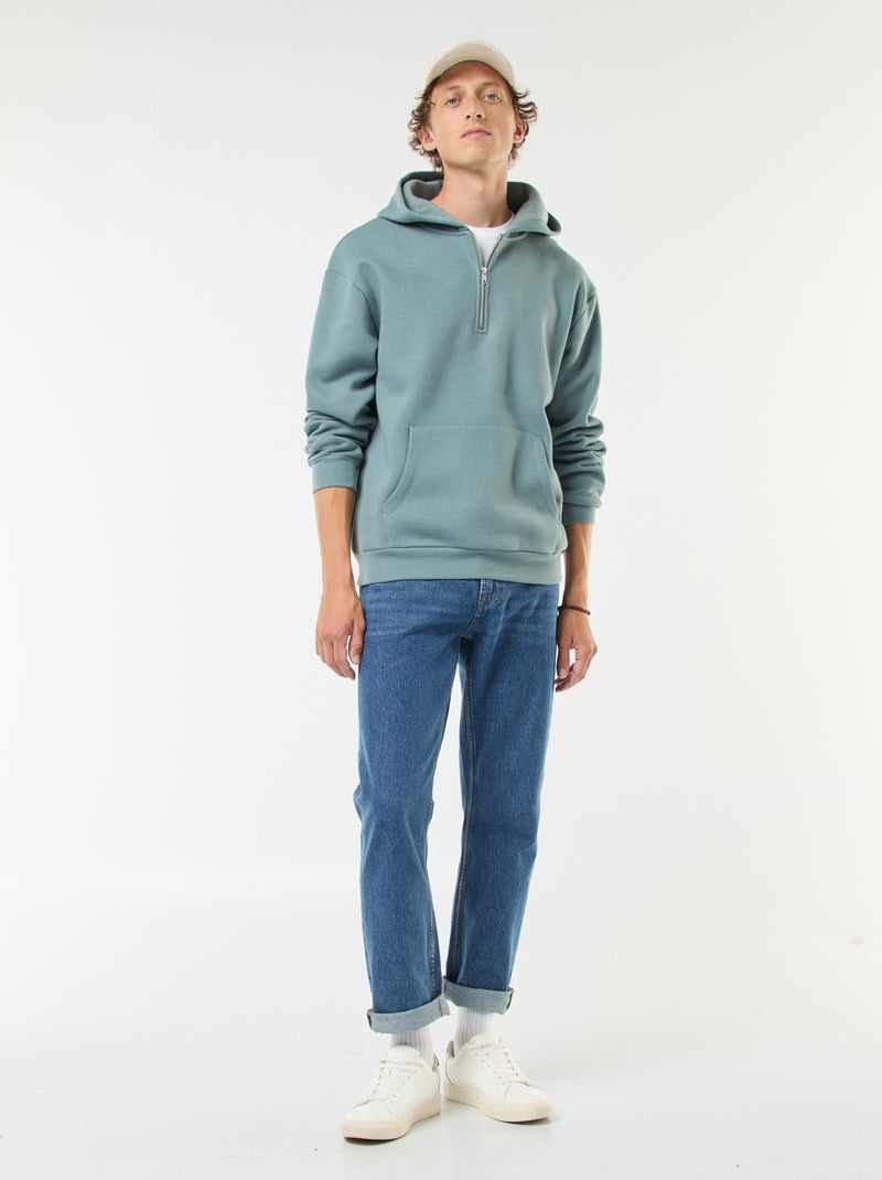 Sweat en molleton à capuche avec ouverture zippée au col Bleu - Kiabi