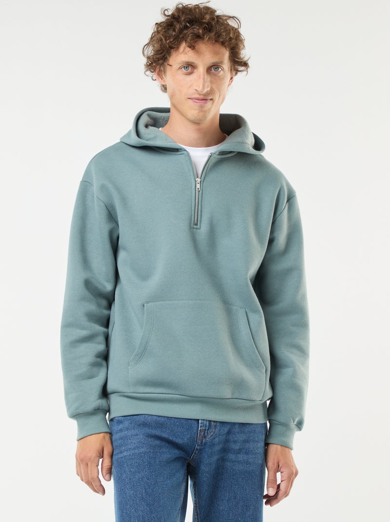 Sweat en molleton à capuche avec ouverture zippée au col Bleu - Kiabi