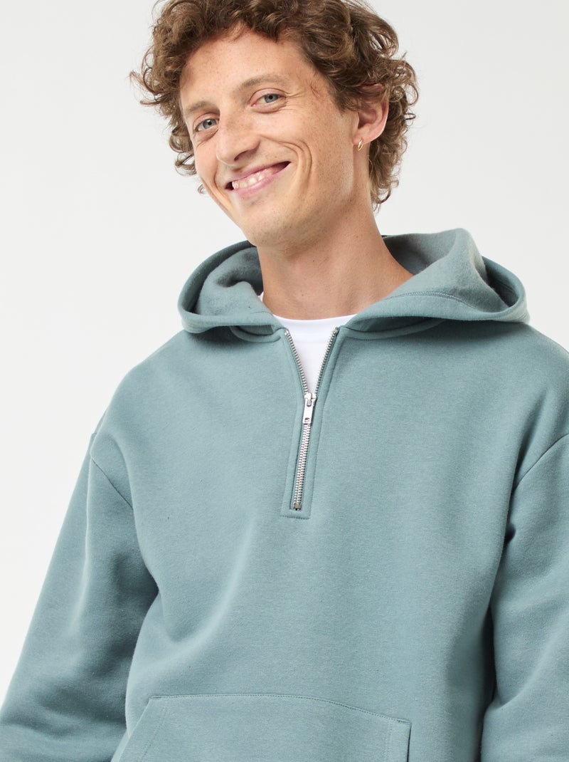 Sweat en molleton à capuche avec ouverture zippée au col Bleu - Kiabi