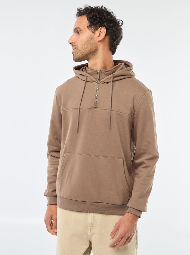 Sweat en molleton à capuche avec ouverture zippée au col Marron - Kiabi