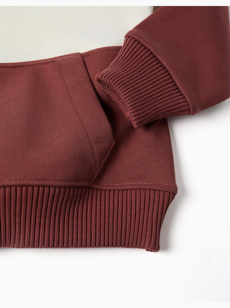Sweat en molleton à capuche et blocs de couleur Marron - Kiabi