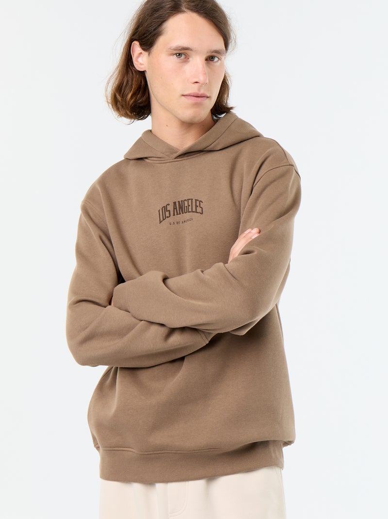 Sweat en molleton à capuche imprimé Marron - Kiabi