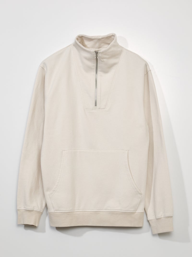 Sweat en molleton à col camionneur beige - Kiabi
