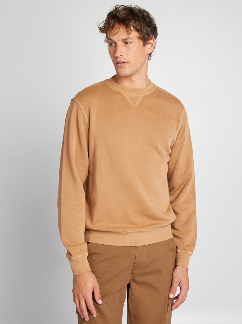 Sweat en molleton à col rond Beige - Kiabi