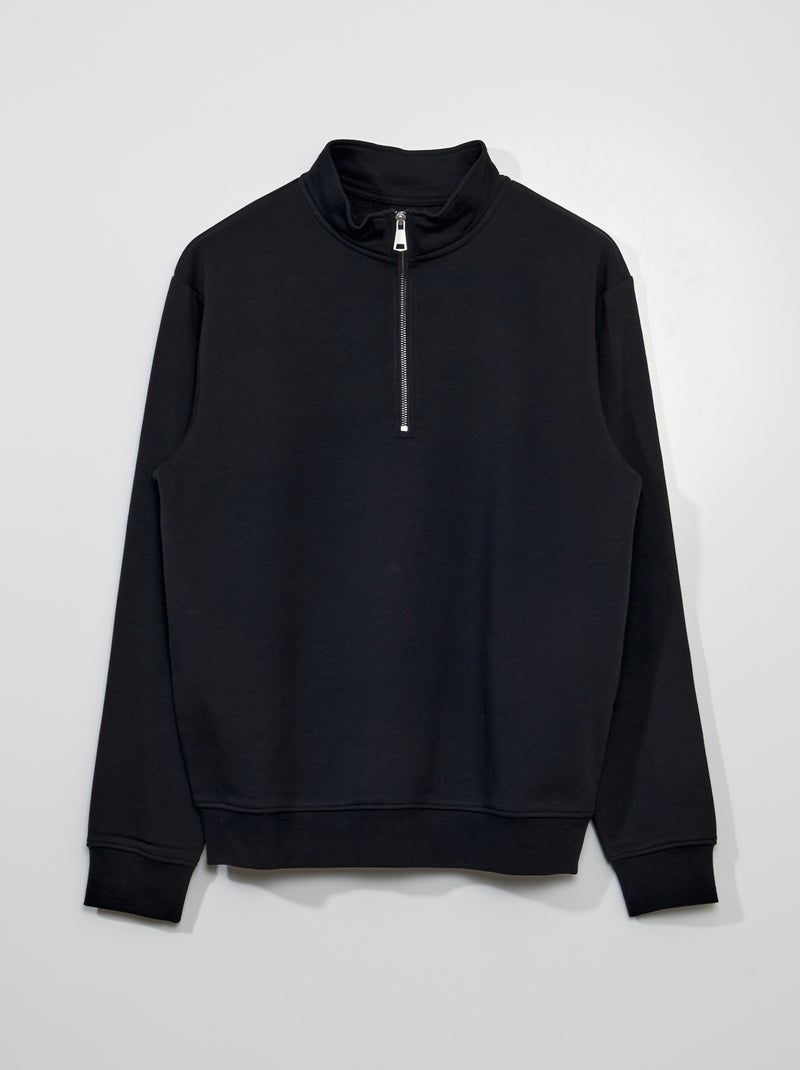 Sweat en molleton à col zippé noir - Kiabi