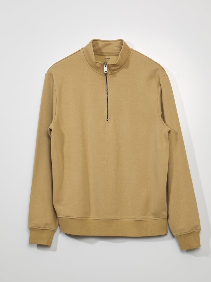 Sweat en molleton à col zippé Taupe - Kiabi
