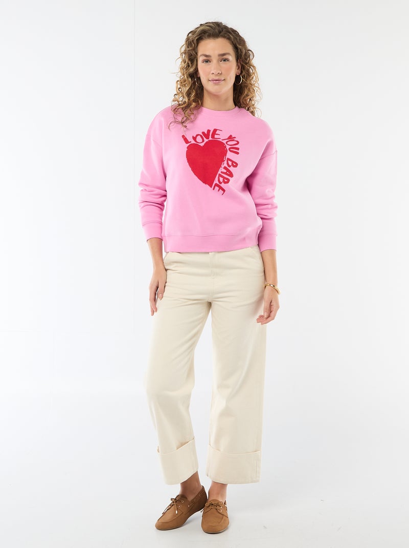 Sweat en molleton à message Rose - Kiabi