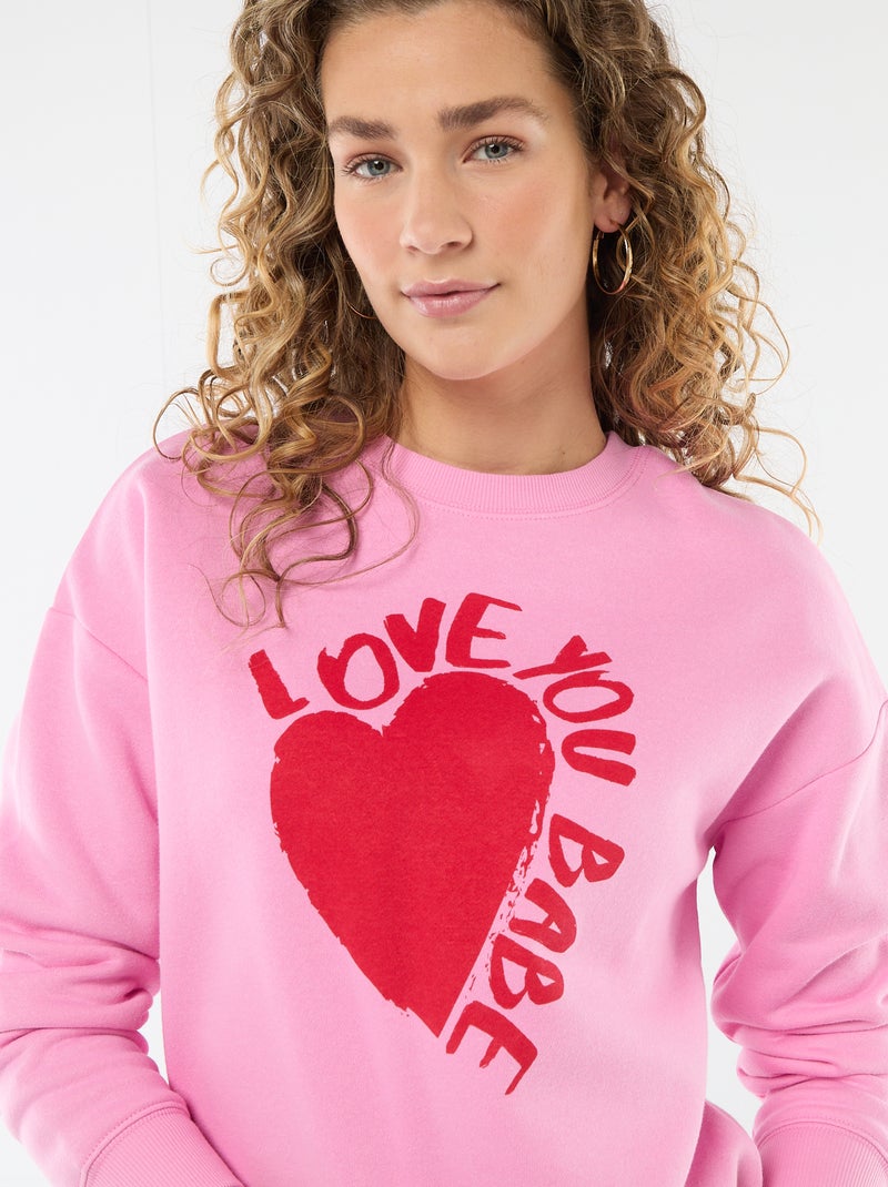 Sweat en molleton à message Rose - Kiabi