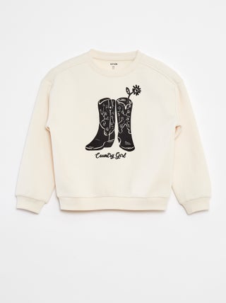 Sweat en molleton avec broderie et franges sur les manches