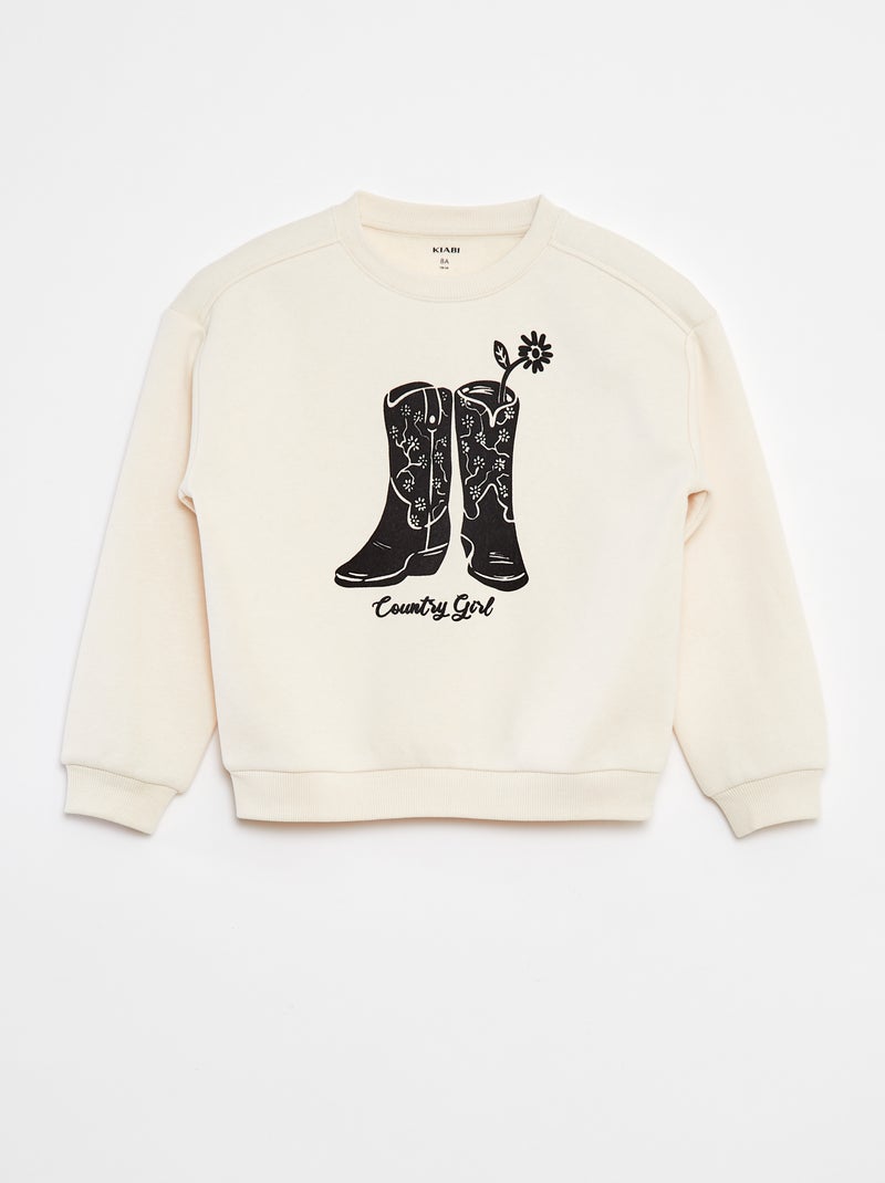 Sweat en molleton avec broderie et franges sur les manches Blanc - Kiabi