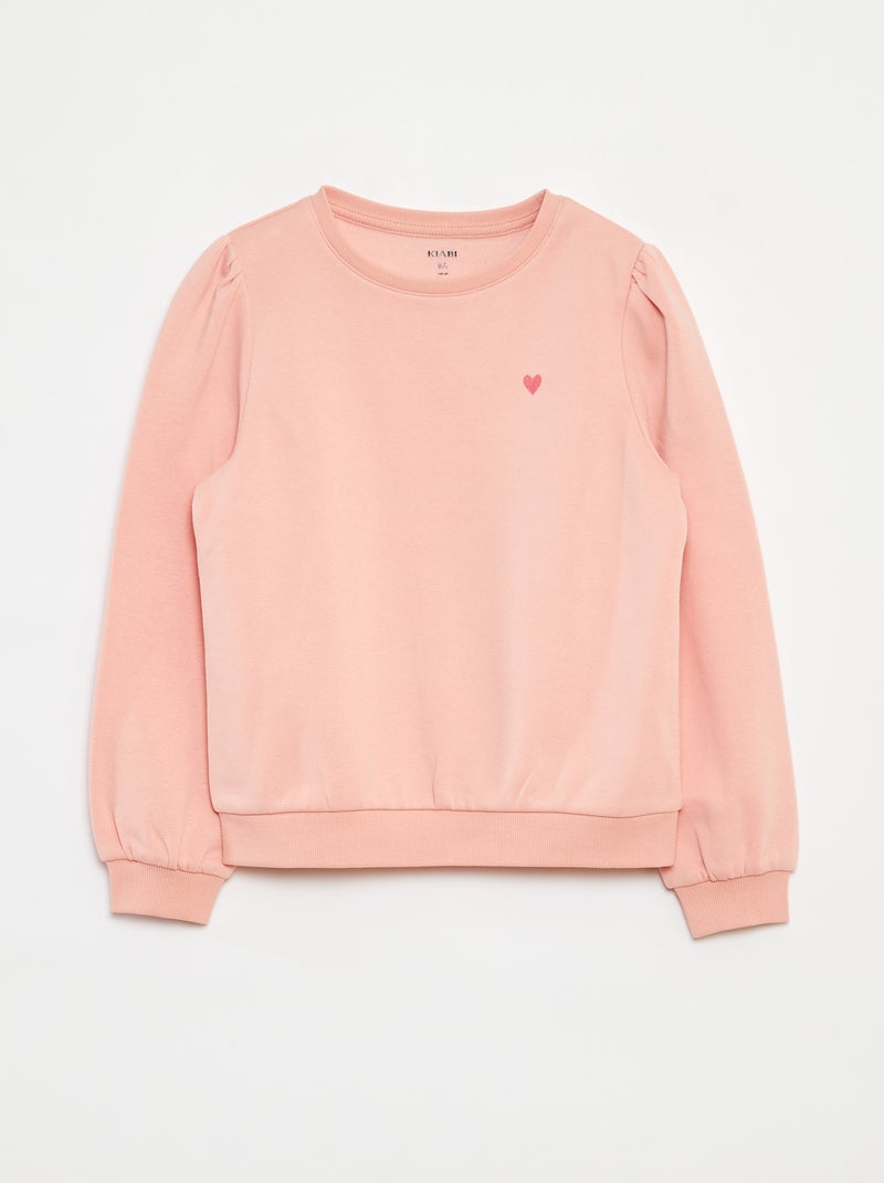 Sweat en molleton avec broderie et fronces aux épaules Rose - Kiabi