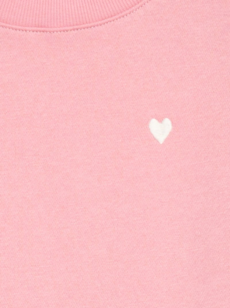 Sweat en molleton avec broderie et fronces aux épaules Rose - Kiabi