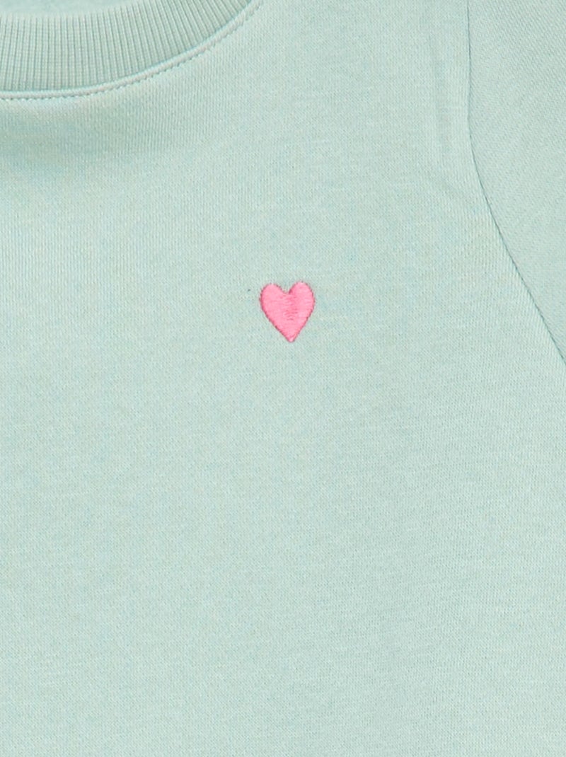 Sweat en molleton avec broderie et fronces aux épaules Vert - Kiabi