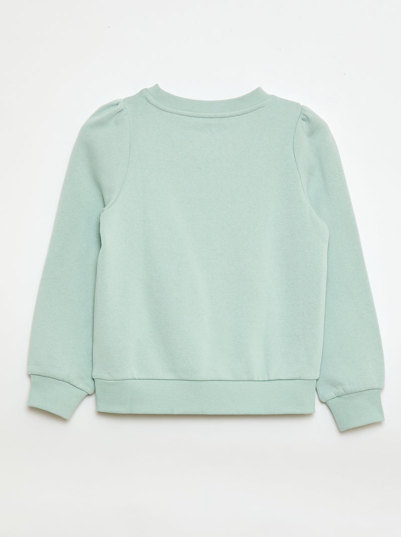 Sweat en molleton avec broderie et fronces aux épaules Vert - Kiabi